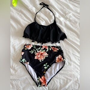 Black Floral Bikini Set